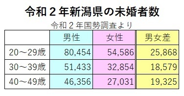 新潟県の男女別未婚者数
